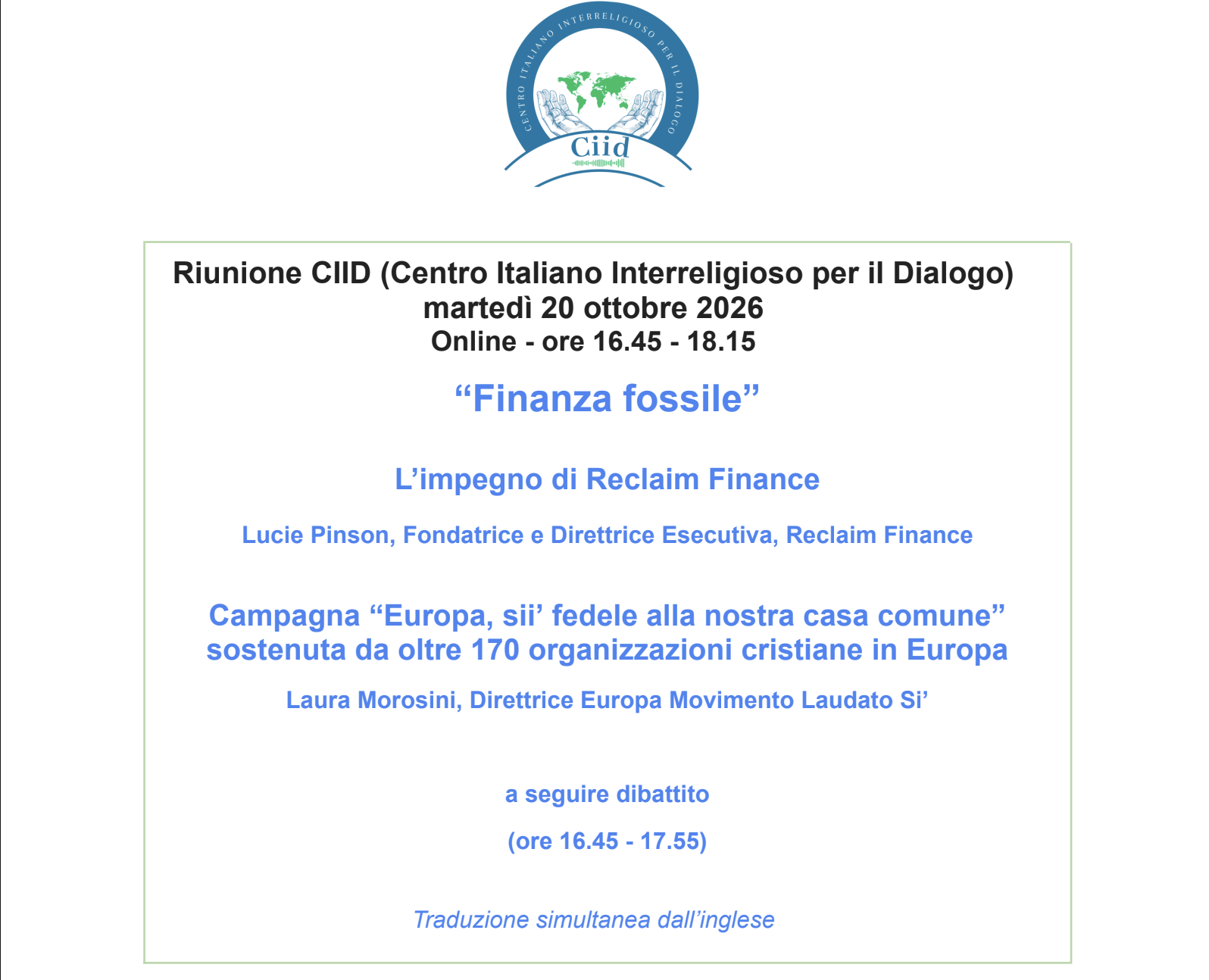 Riunione CIID (Centro Italiano Interreligioso per il Dialogo)